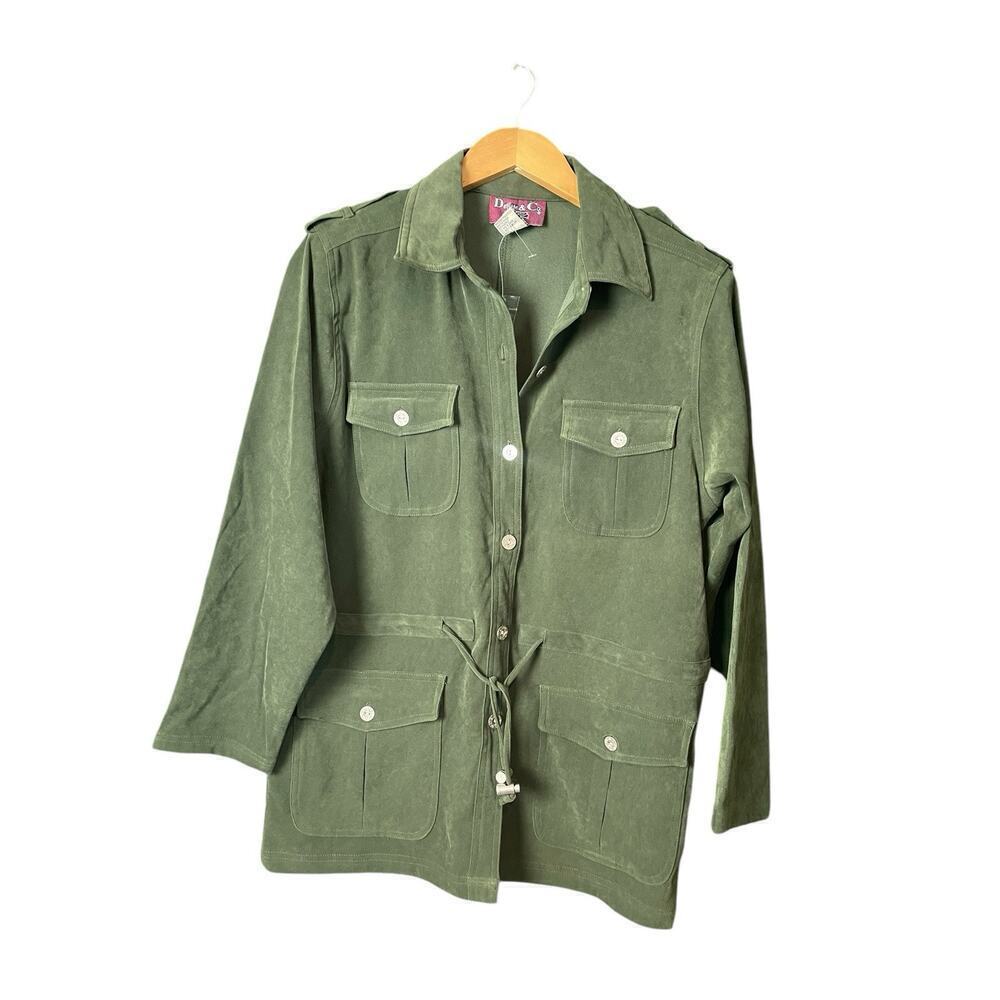 Denim & Co Green Faux Suede Button Down Top Women Size Small Utility Style NWOT